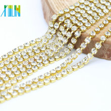 Fashion Crystal Color Gold Close Cup Rhinestone Banding Ribbon Cup Chain, G0101